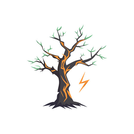 Lightning Struck Tree Vector Illustration for Halloween and Nature Conceptsのイラスト素材