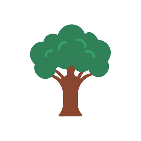 Cartoon Tree Illustration with Brown Trunk and Green Foliageのイラスト素材
