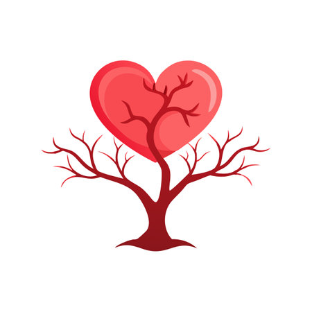 Heart Tree Illustration: Symbol of Love, Romance, Health and Valentine's Dayのイラスト素材