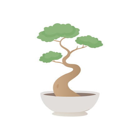 Elegant Bonsai Tree Illustration in a Decorative Pot for Minimalist Designのイラスト素材