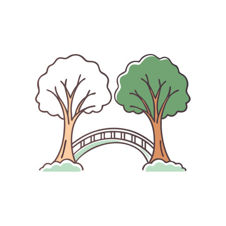 Two Trees with a Bridge Illustration, One Green, One White, Simpleのイラスト素材