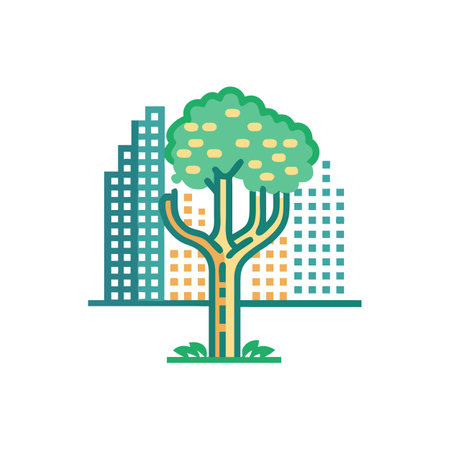 Urban Harmony: Tree and Cityscape Icon for Eco-Friendly Development and Sustainabilityのイラスト素材