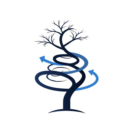 Blue Spiral Tree: Growth, Direction, and Process Illustration on White Backgroundのイラスト素材