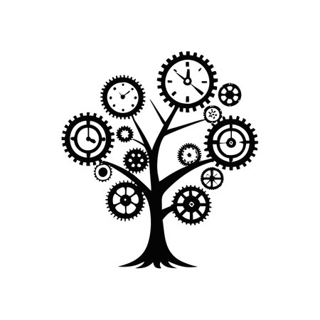 Clockwork Tree: Time, Gears, and Nature in a Steampunk Designのイラスト素材