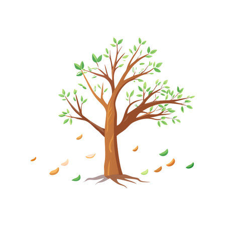 Stylized Tree with Falling Leaves - Autumn Season Vector Illustrationのイラスト素材