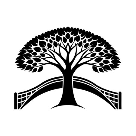 Two Trees with a Bridge Illustration, One Green, One White, Simpleのイラスト素材