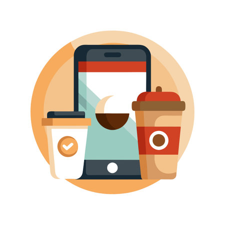Mobile Coffee Ordering: A Flat Vector Illustration with To-Go Cupsのイラスト素材