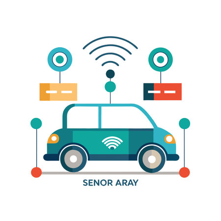 Smart Car with Wireless Technology and Sensor Network Connectivity Illustrationのイラスト素材