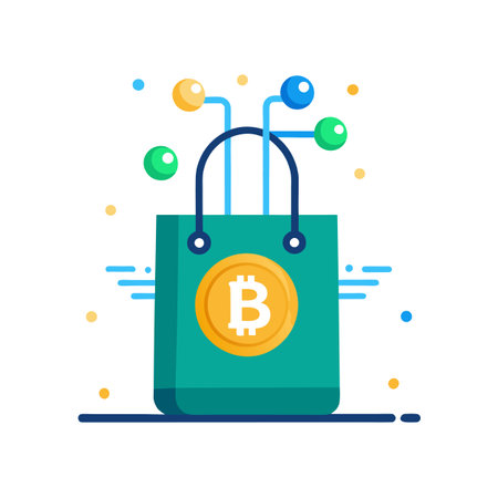 Bitcoin Shopping Bag Icon: Digital Currency, E-commerce, Cryptocurrency, and Blockchain Technologyのイラスト素材