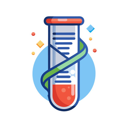 Test Tube, DNA, and Blue Circle: Science, Biology, and Research Illustrationのイラスト素材