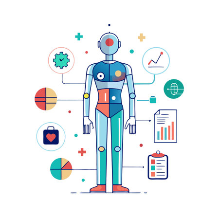 Robot Analyzing Data: Artificial Intelligence, Healthcare, Business, and Technology Conceptsのイラスト素材