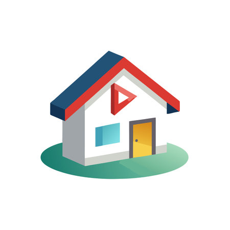 Modern Isometric House with Play Button for Real Estate Videos and Advertisingのイラスト素材