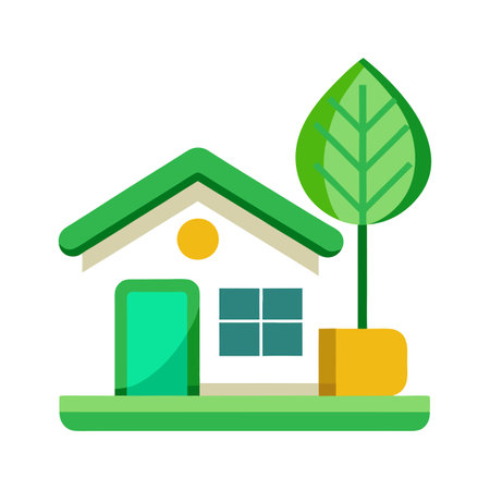 Eco-Friendly Home Icon with Tree: Sustainable Living Vector Illustrationのイラスト素材