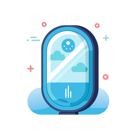 Stylized Airplane Window View: Clouds, Sky, Travel, and Flightのイラスト素材