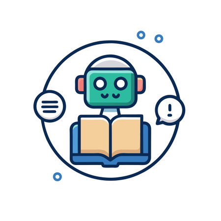 Smart Learning Robot Reading a Book, AI Tutoring Technology Illustrationのイラスト素材