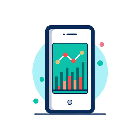 Mobile Data Analytics: Bar Graph and Line Chart on Smartphone Displayのイラスト素材