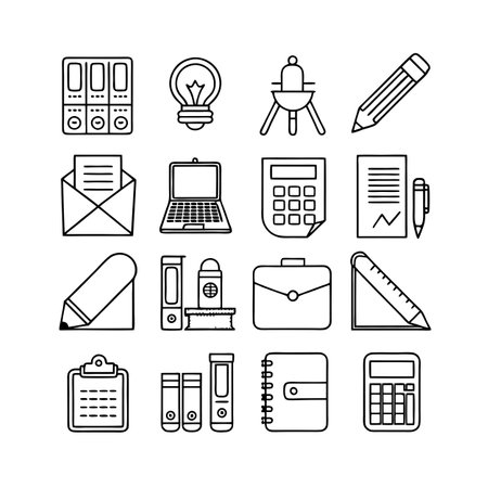 Office and Business Supplies Line Art Icon Set Illustration for Web Design and Printのイラスト素材