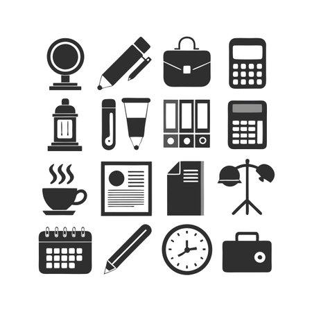 Office icon set in simple style representing business tools and stationery itemsのイラスト素材