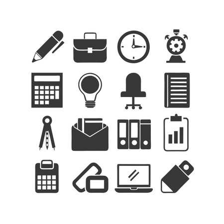 Office and Business Icon Set: Workspace Essentials and Productivity Tools Collectionのイラスト素材