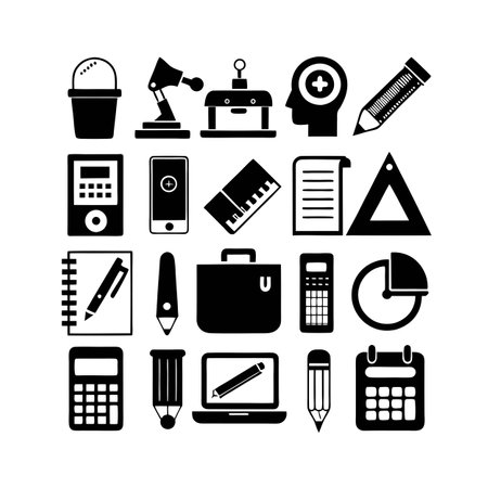 Office and business icons featuring technology stationery and tools in flat designのイラスト素材