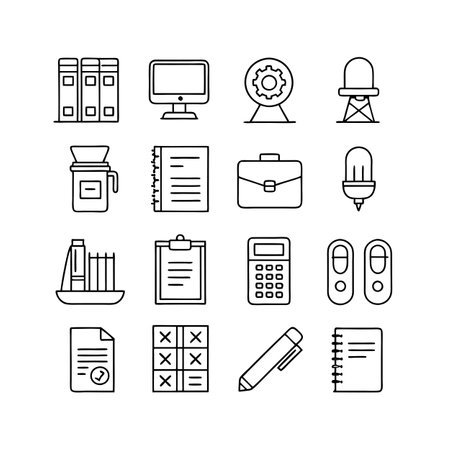 Office and Business Doodle Icons: A Minimalist Black and White Collectionのイラスト素材