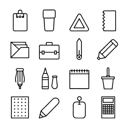 Office supplies and stationery outline icons against white backdrop for simple flat illustrationsのイラスト素材
