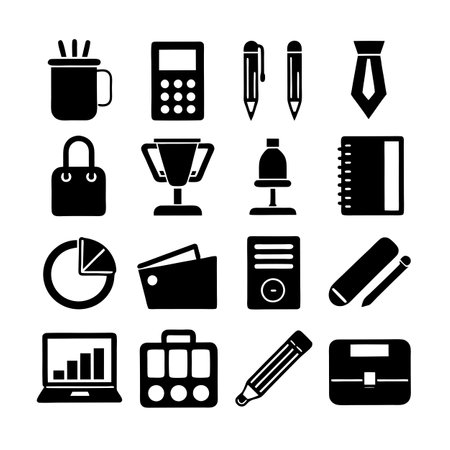 Office and Business Icon Set: A Modern Black and White Glyph Collectionのイラスト素材