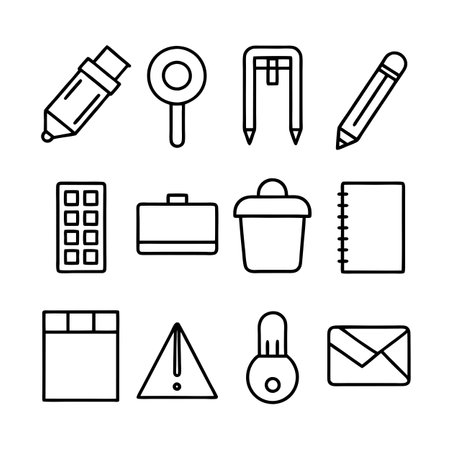 Set of outline icons related to office tools, communication, and workplace essentialsのイラスト素材