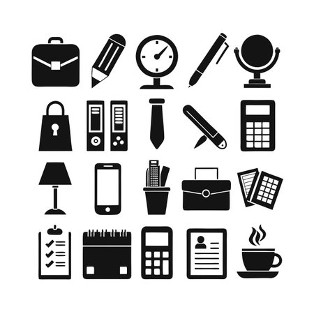 Workspace Essentials Flat Icon Set for Business and Productivityのイラスト素材