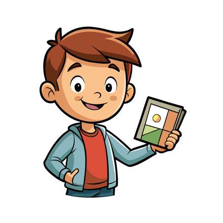 Boy Holding Picture Book: Cartoon Character Illustration for Children's Books and Educational...