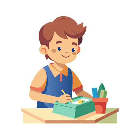 Boy Drawing Cartoon: Child Creativity, Learning, and Education Illustration Design Conceptのイラスト素材
