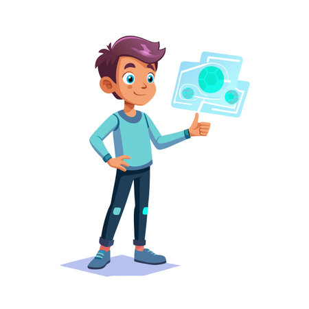 Boy Giving Thumbs Up to Technology, Vector Illustration for Education and Businessのイラスト素材