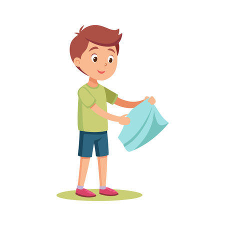 Boy Holding a Cloth: Cartoon Illustration for Kids, Children's Books, and Moreのイラスト素材