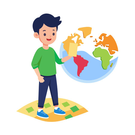 Child Studying Globe: Exploring the World, Education, and Global Awarenessのイラスト素材
