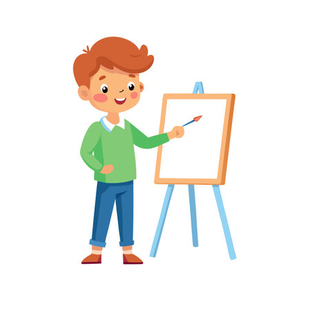 Boy with Paintbrush and Easel: Learning, Creativity, Education, Art and Developmentのイラスト素材