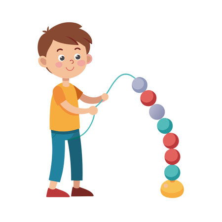 Boy Playing with Beads on String - Early Childhood Education Illustrationのイラスト素材