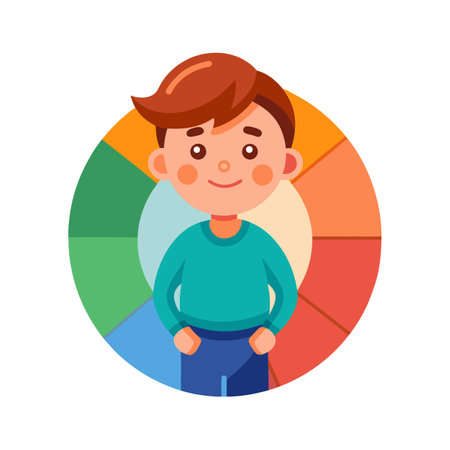 Cheerful Cartoon Boy Illustration with Colorful Circle Background, Vector Artのイラスト素材