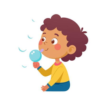 Cartoon Boy Blowing Bubbles Illustration for Children's Books and Educational Materialsのイラスト素材