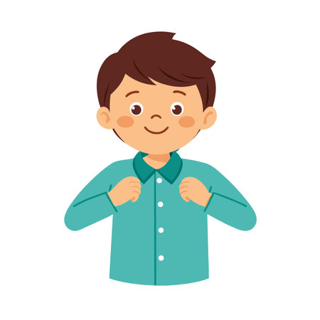 Boy with Brown Hair and Blue Shirt Illustration Vector Imageのイラスト素材