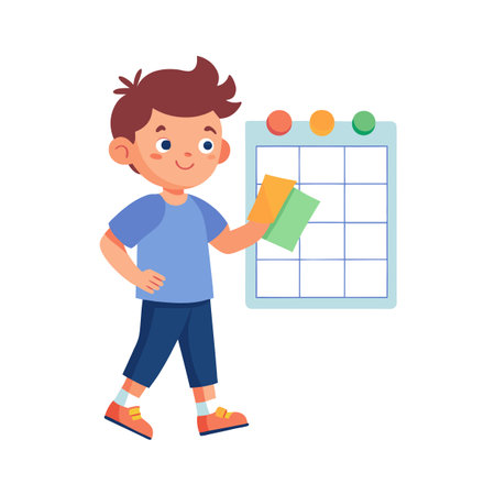 Child using a visual behavior chart for positive reinforcement and learningのイラスト素材