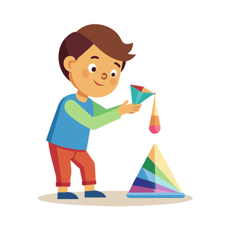 Little Boy Playing with Colorful Pyramid Toy, Educational Game and Developmentのイラスト素材