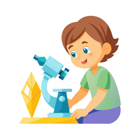 Young student learning science using microscope and crystal during class at schoolのイラスト素材