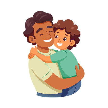 Vector illustration of a happy father embracing his son with love and affectionのイラスト素材