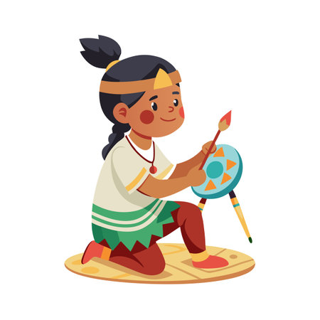 Illustration of a young native holding a spear and shield preparing for combatのイラスト素材