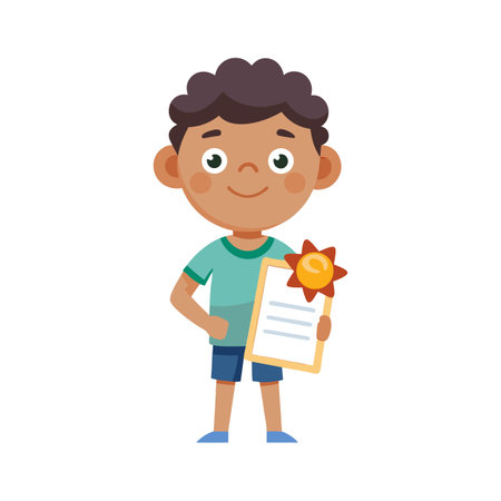 Cartoon Boy Holding an Award: Educational Achievement and Success in Schoolのイラスト素材