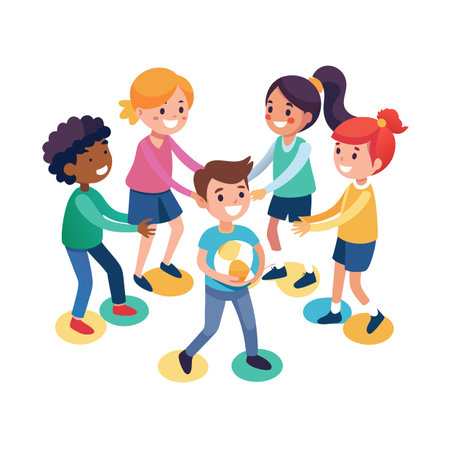 Children Playing Musical Spots, Cartoon Flat Vector Illustration on Isolated Backgroundのイラスト素材