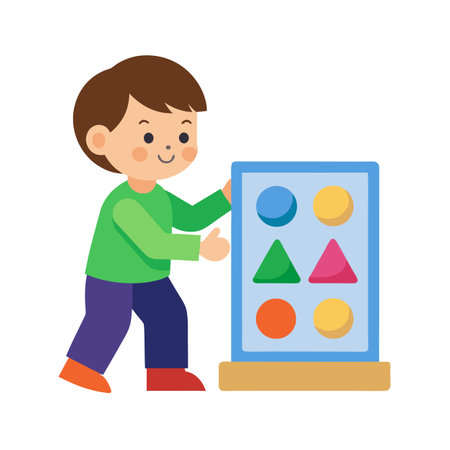 Child Playing with Shape Sorting Toy, Learning Colors and Geometry in Early Educationのイラスト素材