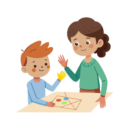 Child and Adult Playing a Tactile Game, Sensory Therapy Illustrationのイラスト素材