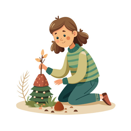 Girl Planting a Seedling Illustration for Ecological Awareness and Earth Day Conceptのイラスト素材