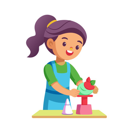 Girl sculpting a clay figure on a table with tools in a creative workshopのイラスト素材